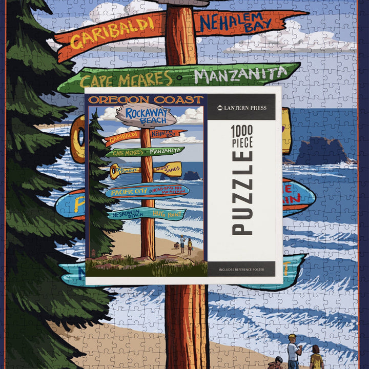 Rockaway Beach, Oregon, Destinations Sign, Jigsaw Puzzle Puzzle Lantern Press 