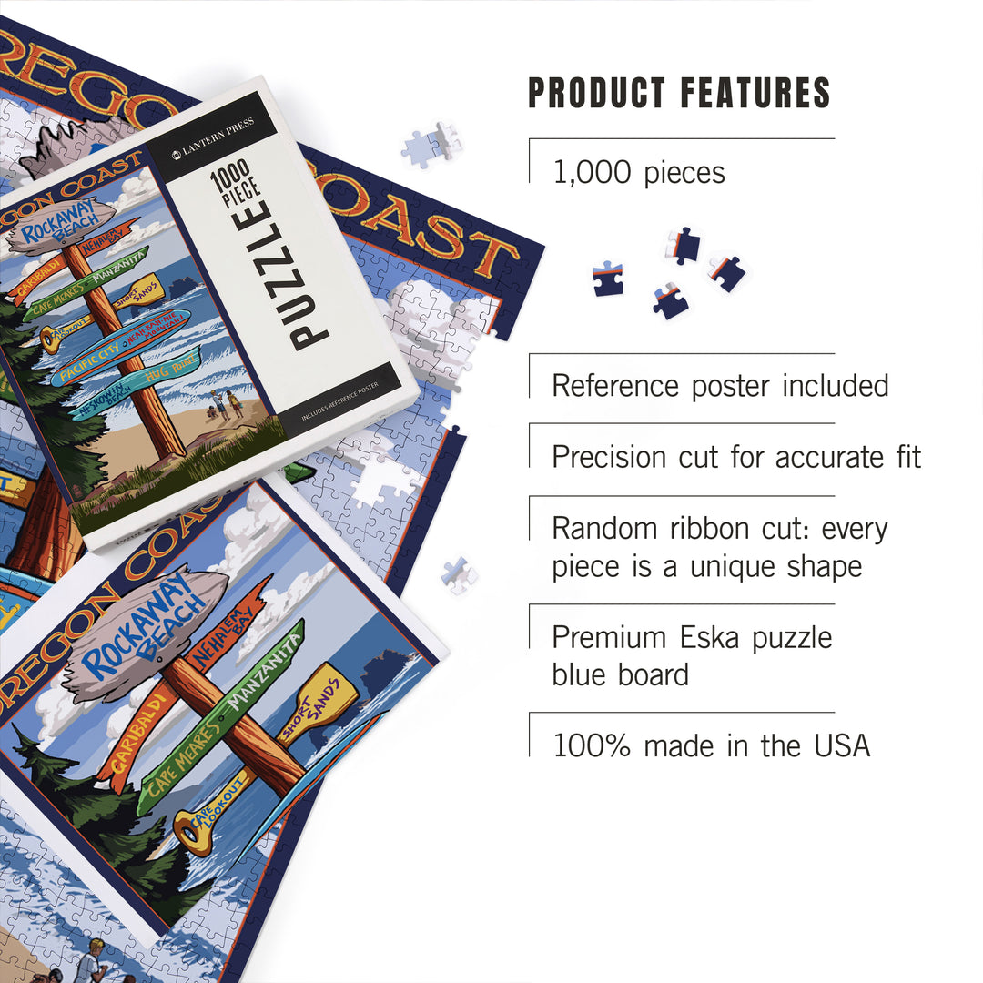 Rockaway Beach, Oregon, Destinations Sign, Jigsaw Puzzle Puzzle Lantern Press 