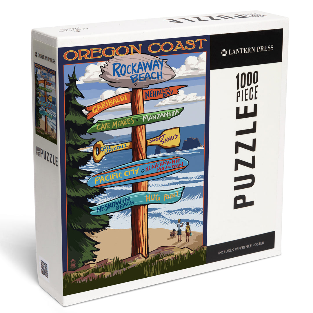 Rockaway Beach, Oregon, Destinations Sign, Jigsaw Puzzle Puzzle Lantern Press 