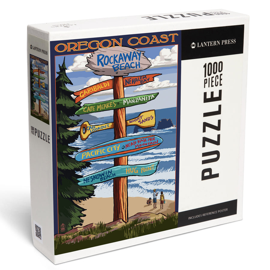 Rockaway Beach, Oregon, Destinations Sign, Jigsaw Puzzle Puzzle Lantern Press 