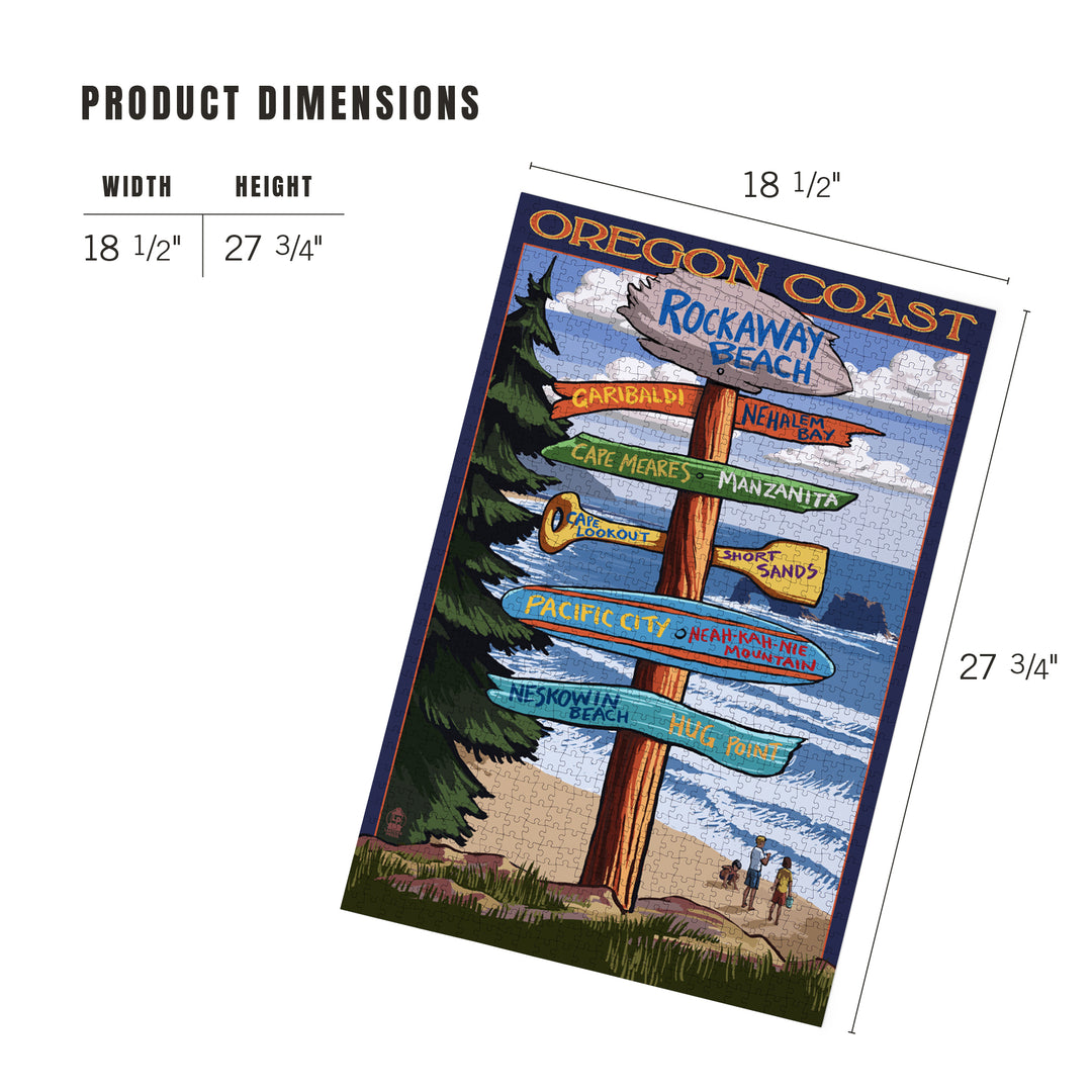 Rockaway Beach, Oregon, Destinations Sign, Jigsaw Puzzle Puzzle Lantern Press 