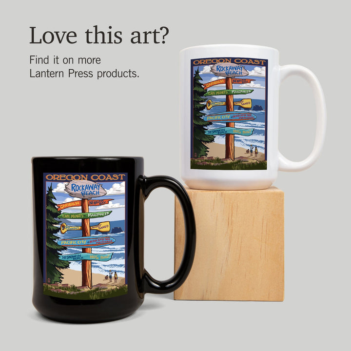 Rockaway Beach, Oregon, Destinations Sign, Lantern Press Artwork, Ceramic Mug Mugs Lantern Press 