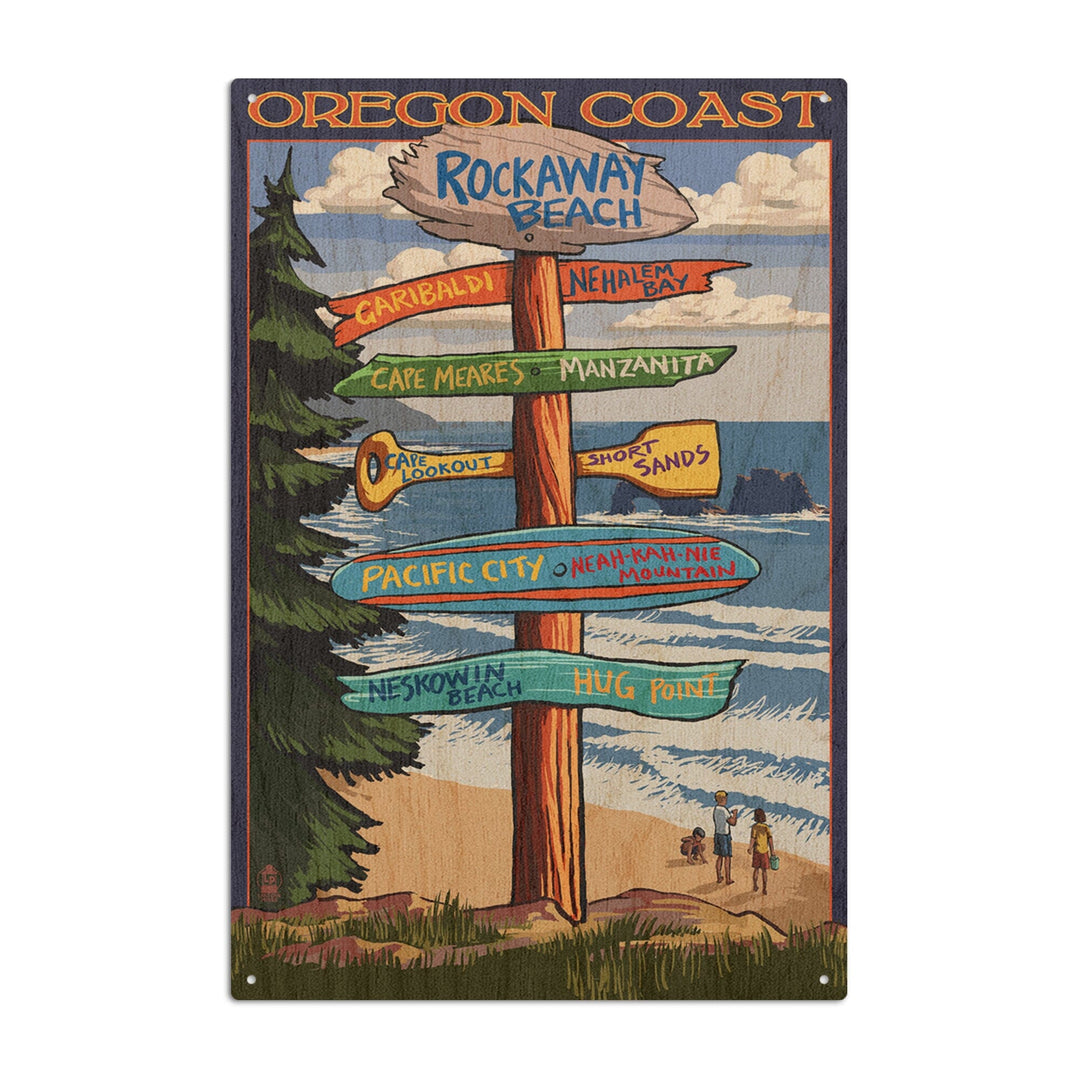 Rockaway Beach, Oregon, Destinations Sign, Lantern Press Artwork, Wood Signs and Postcards Wood Lantern Press 10 x 15 Wood Sign 