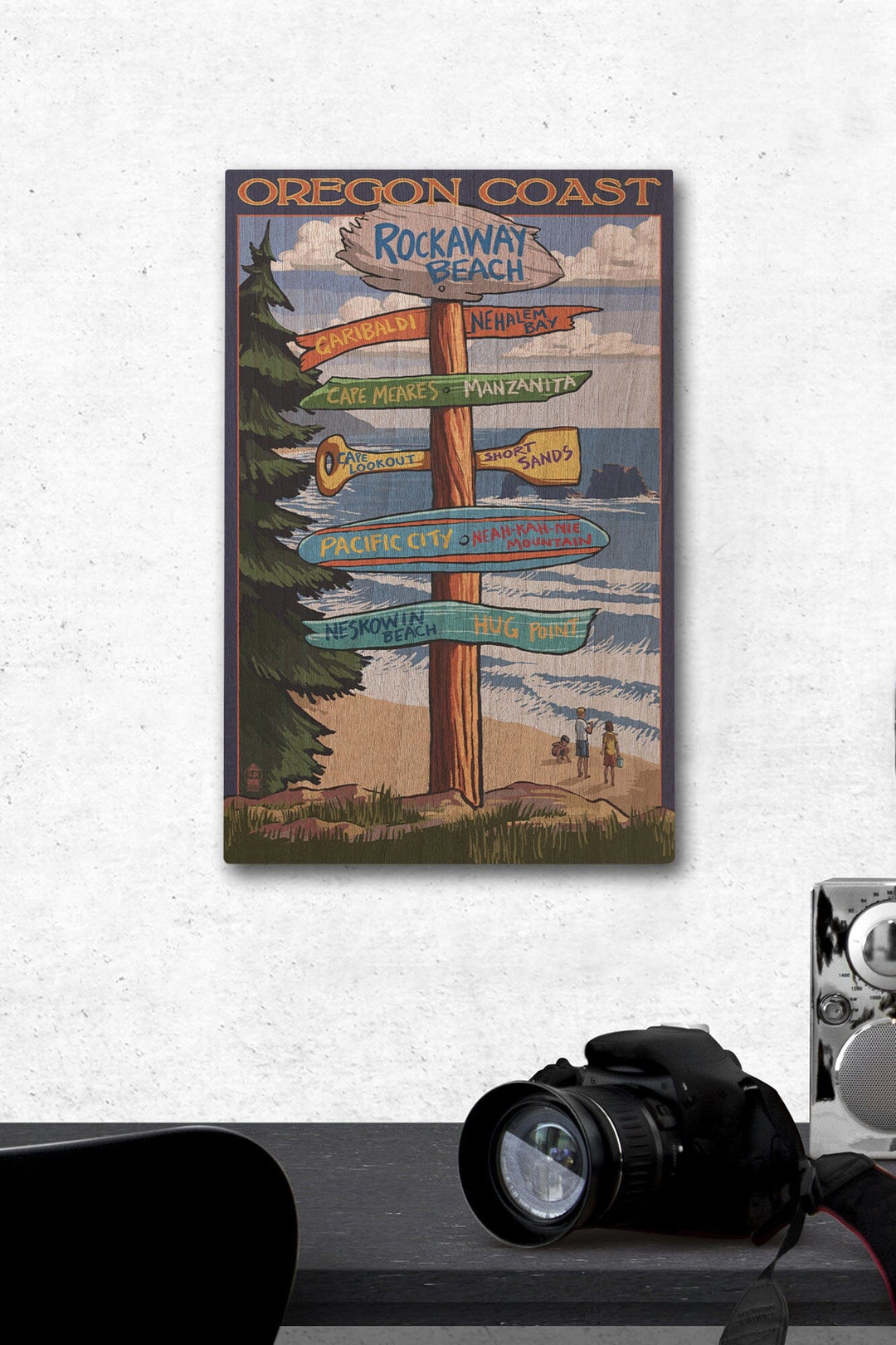 Rockaway Beach, Oregon, Destinations Sign, Lantern Press Artwork, Wood Signs and Postcards Wood Lantern Press 12 x 18 Wood Gallery Print 