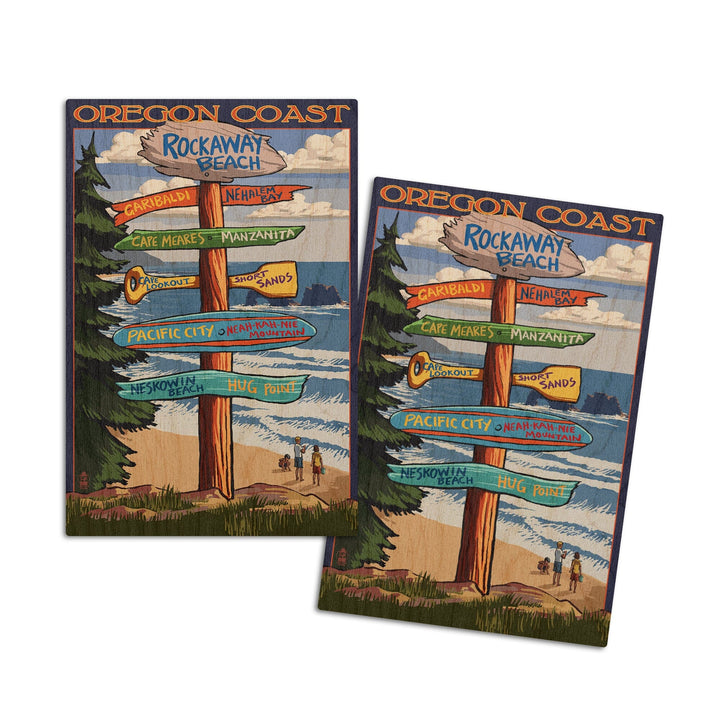 Rockaway Beach, Oregon, Destinations Sign, Lantern Press Artwork, Wood Signs and Postcards Wood Lantern Press 4x6 Wood Postcard Set 