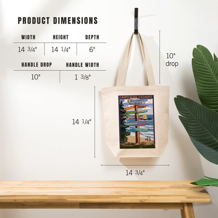 Rockaway Beach, Oregon, Destinations Sign, Tote Bag Totes Lantern Press 