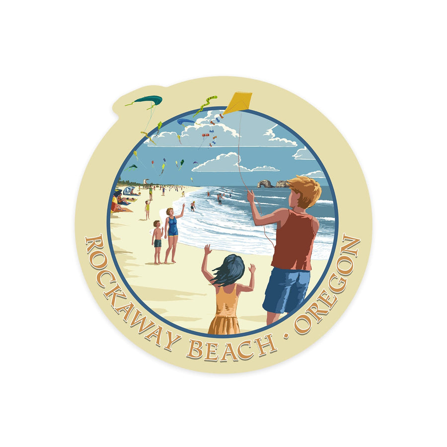 Rockaway Beach, Oregon, Kite Flyers, Contour, Vinyl Sticker Sticker Lantern Press 