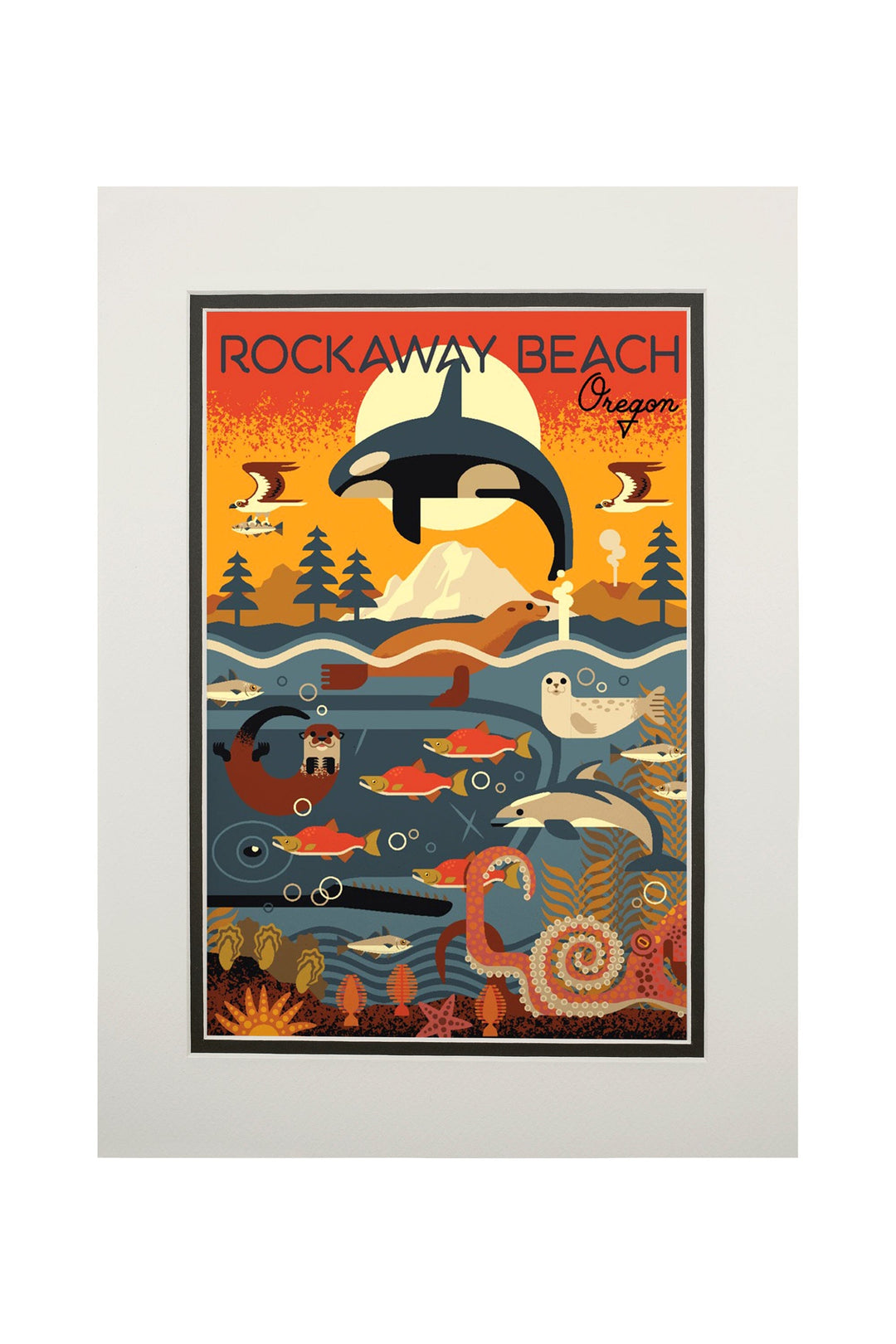 Rockaway Beach, Oregon, Marine Animals, Geometric, Art & Giclee Prints Art Lantern Press 11 x 14 Matted Art Print 
