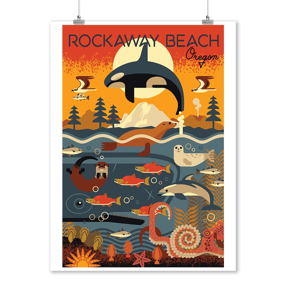 Rockaway Beach, Oregon, Marine Animals, Geometric, Art & Giclee Prints Art Lantern Press 12 x 18 Art Print 