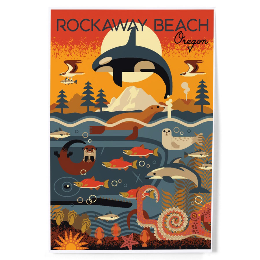 Rockaway Beach, Oregon, Marine Animals, Geometric, Art & Giclee Prints Art Lantern Press 