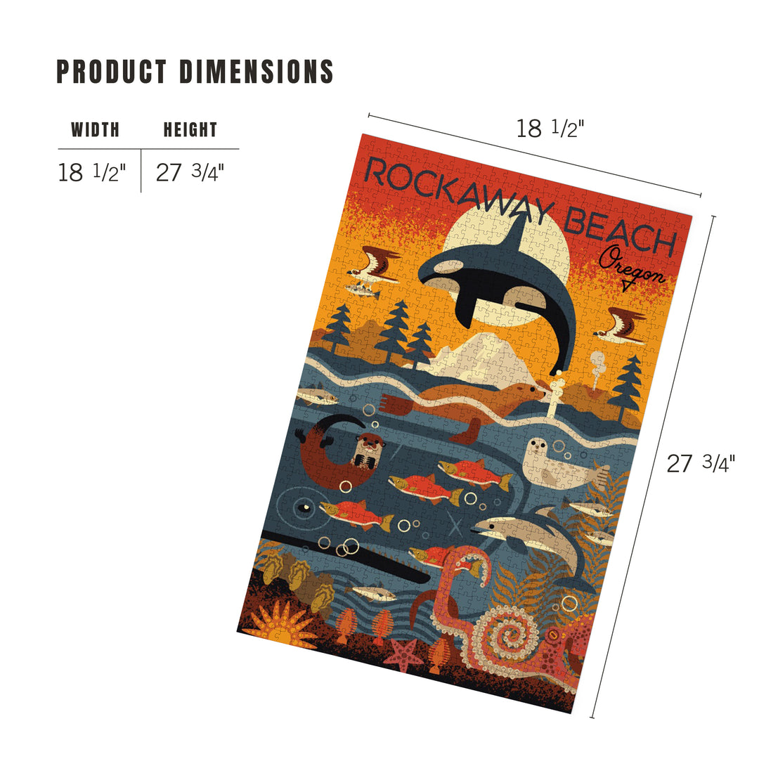Rockaway Beach, Oregon, Marine Animals, Geometric, Jigsaw Puzzle Puzzle Lantern Press 