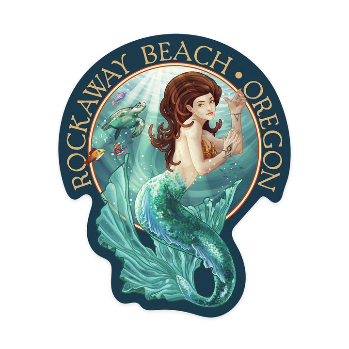 Rockaway Beach, Oregon, Mermaid, Contour, Vinyl Sticker Sticker Lantern Press 