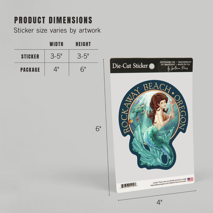 Rockaway Beach, Oregon, Mermaid, Contour, Vinyl Sticker Sticker Lantern Press 