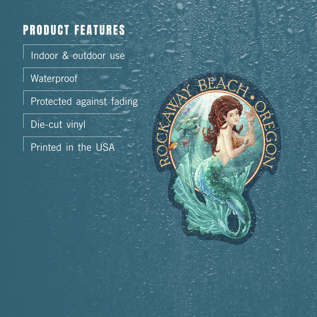 Rockaway Beach, Oregon, Mermaid, Contour, Vinyl Sticker Sticker Lantern Press 