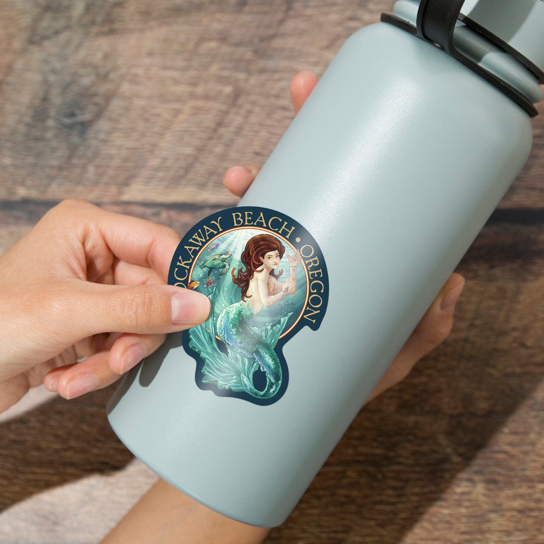 Rockaway Beach, Oregon, Mermaid, Contour, Vinyl Sticker Sticker Lantern Press 