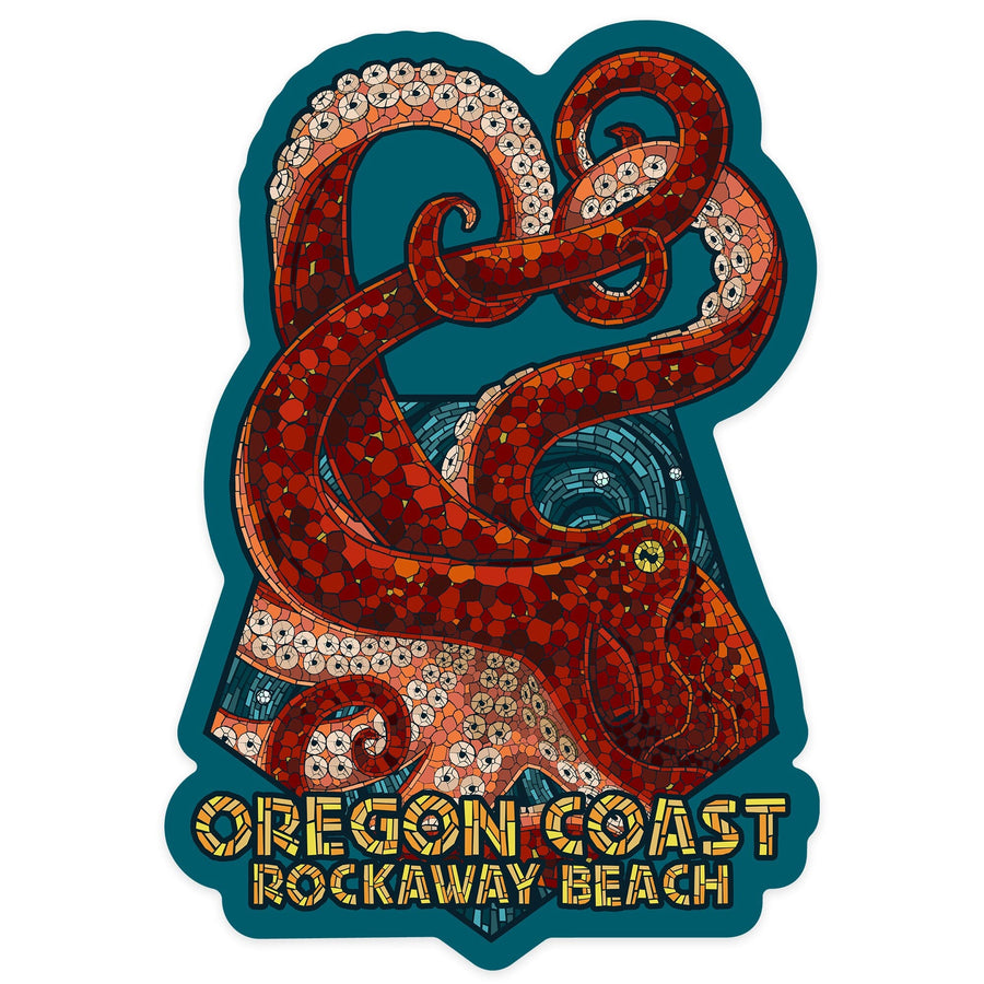 Rockaway Beach, Oregon, Mosaic Octopus, Contour, Vinyl Sticker Sticker Lantern Press 