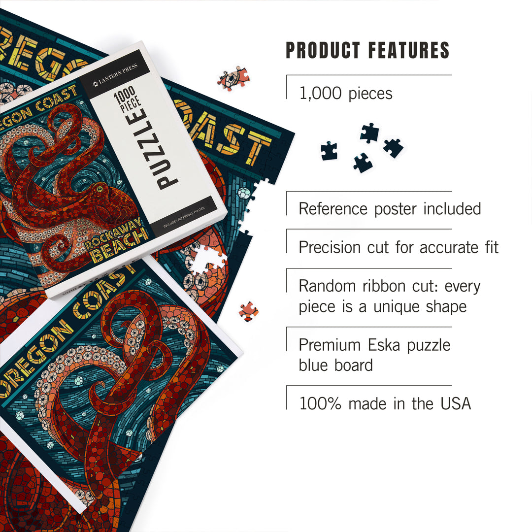 Rockaway Beach, Oregon, Mosaic Octopus, Jigsaw Puzzle Puzzle Lantern Press 