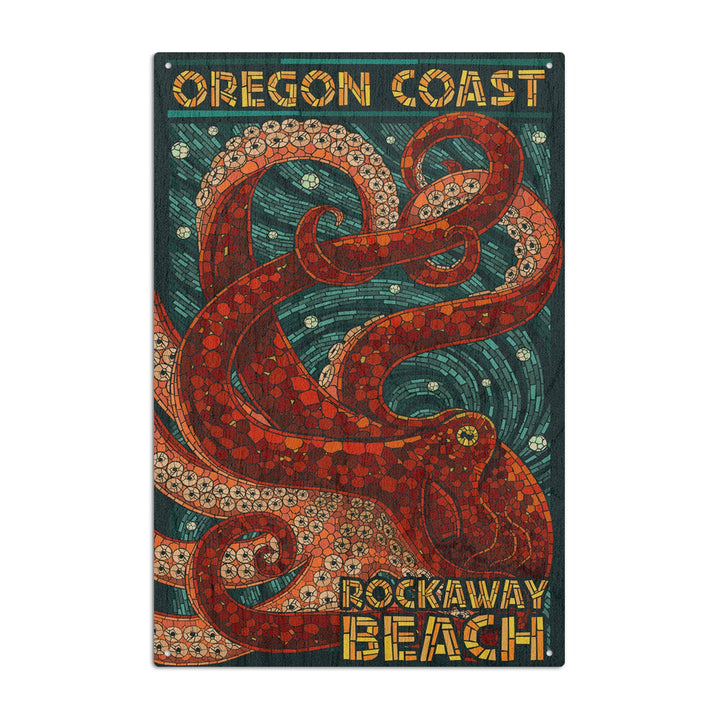 Rockaway Beach, Oregon, Mosaic Octopus, Lantern Press Poster, Wood Signs and Postcards Wood Lantern Press 10 x 15 Wood Sign 
