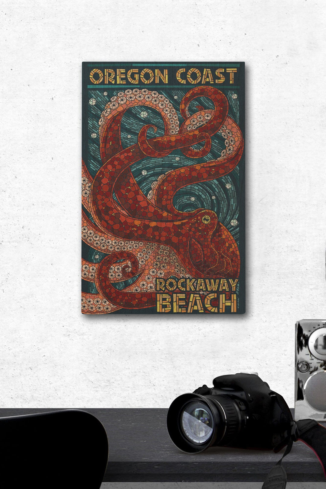 Rockaway Beach, Oregon, Mosaic Octopus, Lantern Press Poster, Wood Signs and Postcards Wood Lantern Press 12 x 18 Wood Gallery Print 