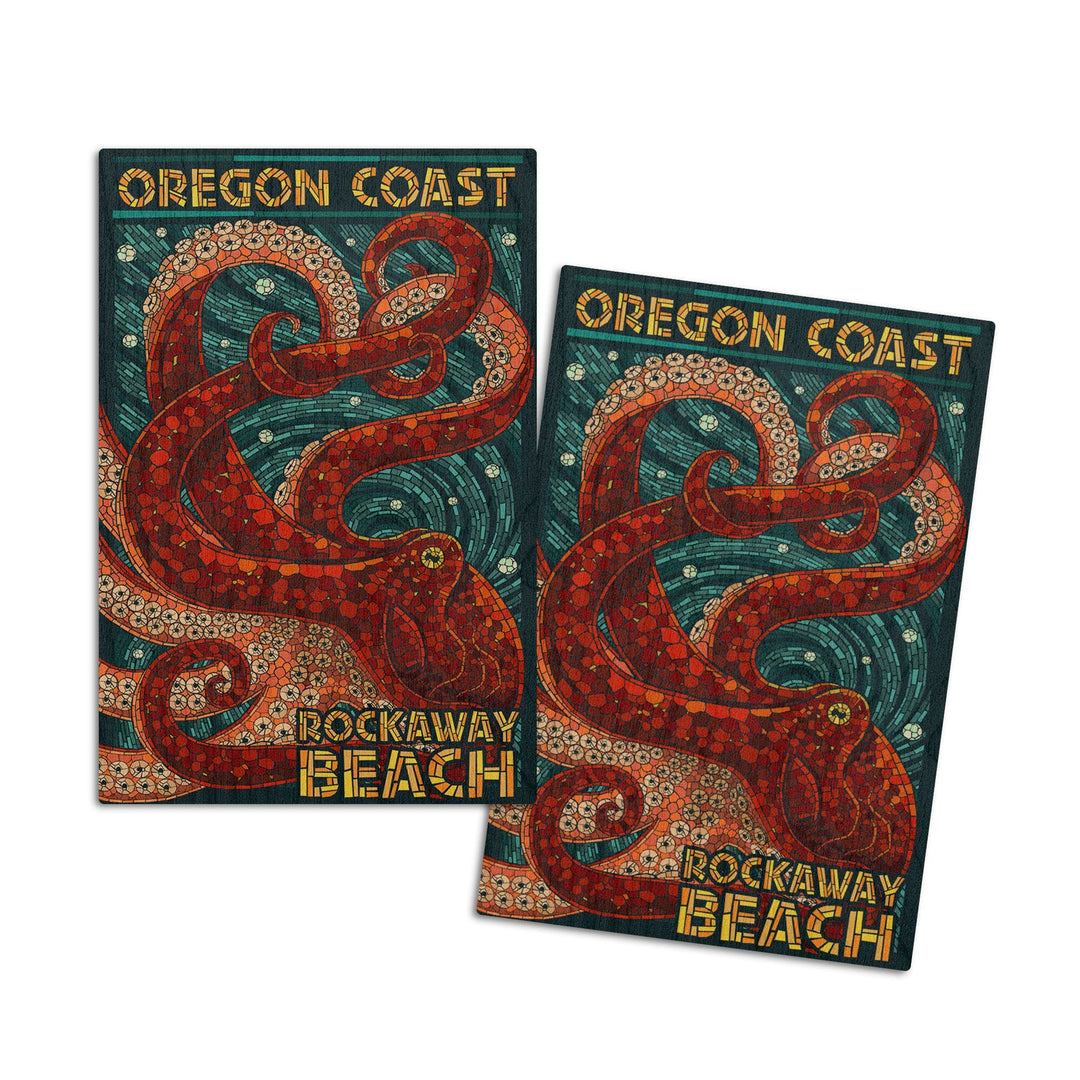 Rockaway Beach, Oregon, Mosaic Octopus, Lantern Press Poster, Wood Signs and Postcards Wood Lantern Press 4x6 Wood Postcard Set 