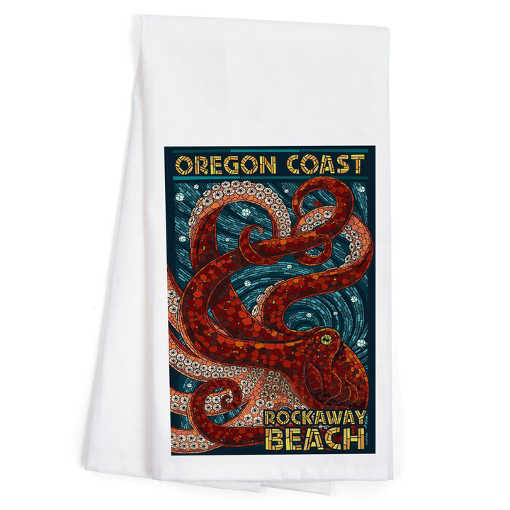 Rockaway Beach, Oregon, Mosaic Octopus, Organic Cotton Kitchen Tea Towels Kitchen Lantern Press 
