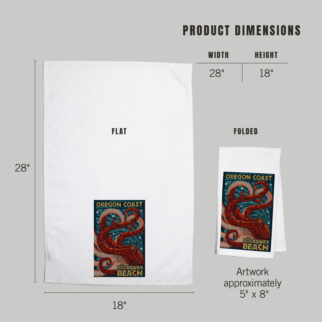 Rockaway Beach, Oregon, Mosaic Octopus, Organic Cotton Kitchen Tea Towels Kitchen Lantern Press 