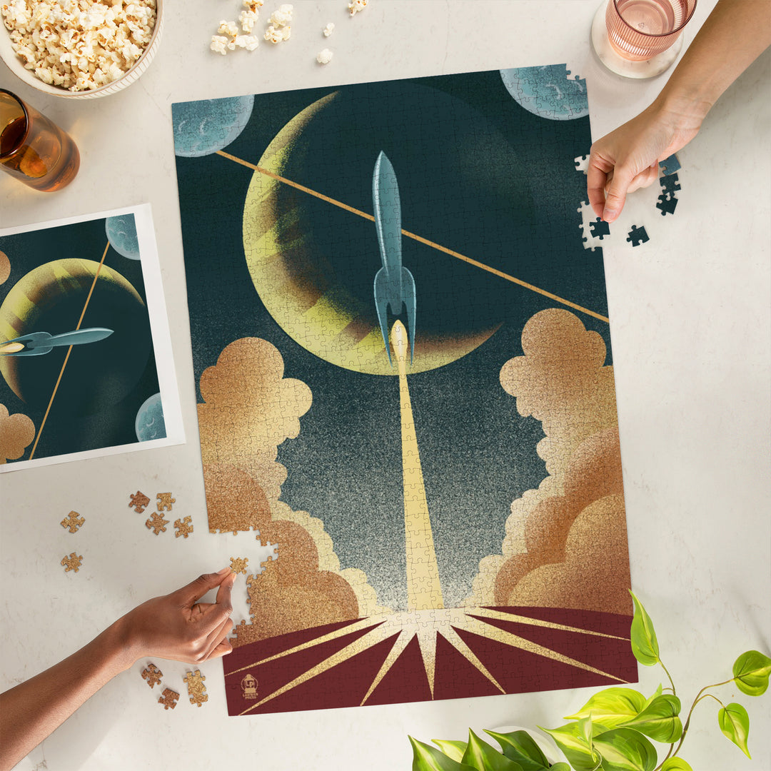 Rocket, Lithograph, Jigsaw Puzzle Puzzle Lantern Press 