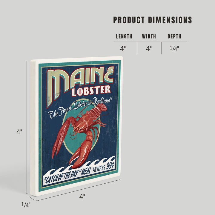 Rockland, Maine, Lobster Vintage Sign, Coasters Coasters Lantern Press 