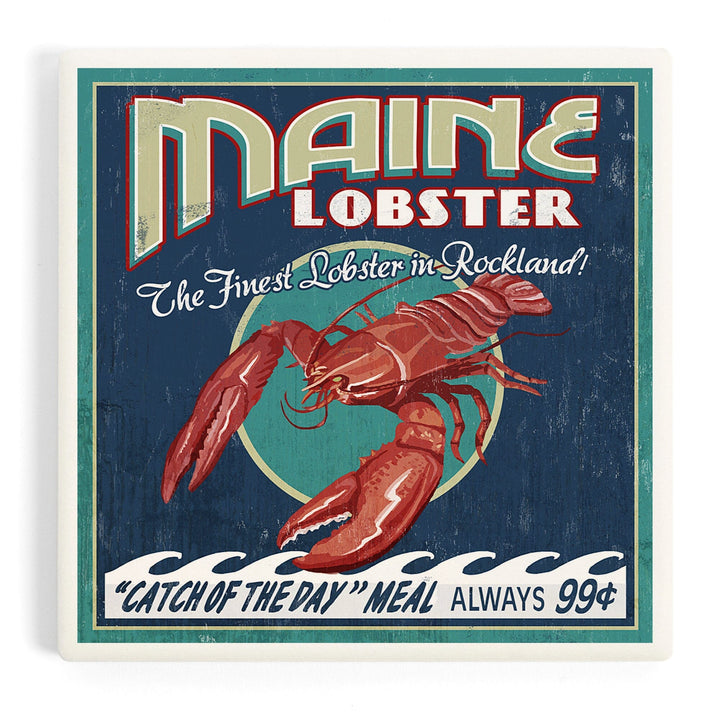 Rockland, Maine, Lobster Vintage Sign, Coasters Coasters Lantern Press 
