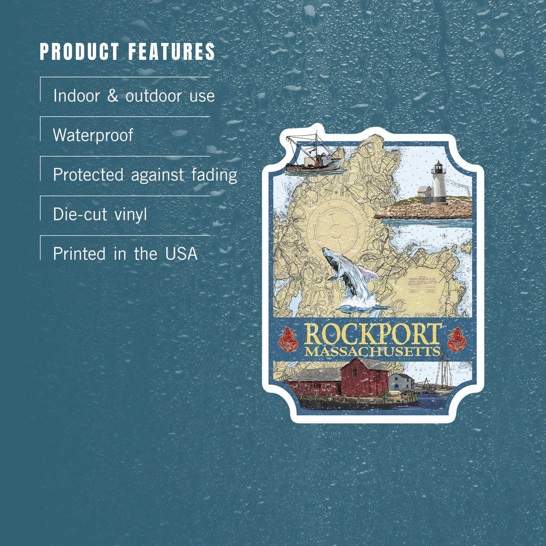 Rockport, Massachusetts, Nautical chart, Contour, Vinyl Sticker Sticker Lantern Press 