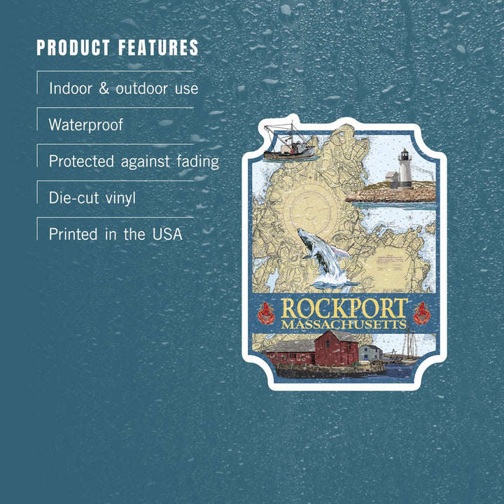 Rockport, Massachusetts, Nautical chart, Contour, Vinyl Sticker Sticker Lantern Press 