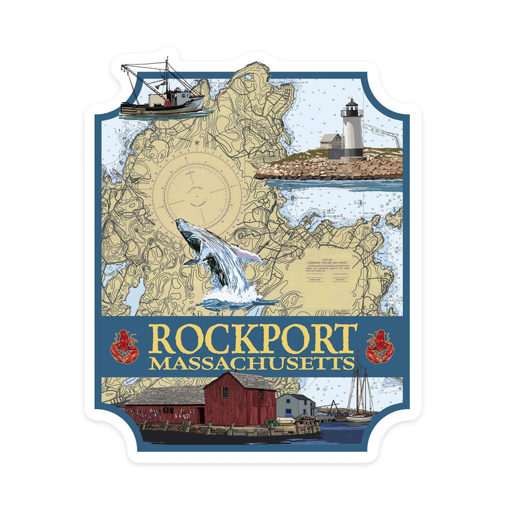 Rockport, Massachusetts, Nautical chart, Contour, Vinyl Sticker Sticker Lantern Press 