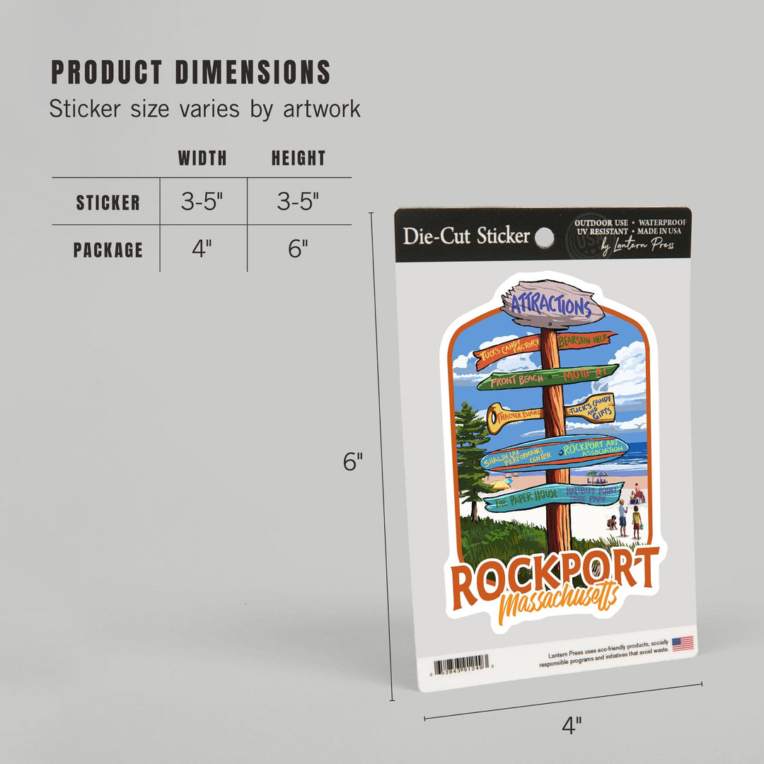 Rockport, Massachusetts, Sign Destinations, Contour, Lantern Press Artwork, Vinyl Sticker Sticker Lantern Press 