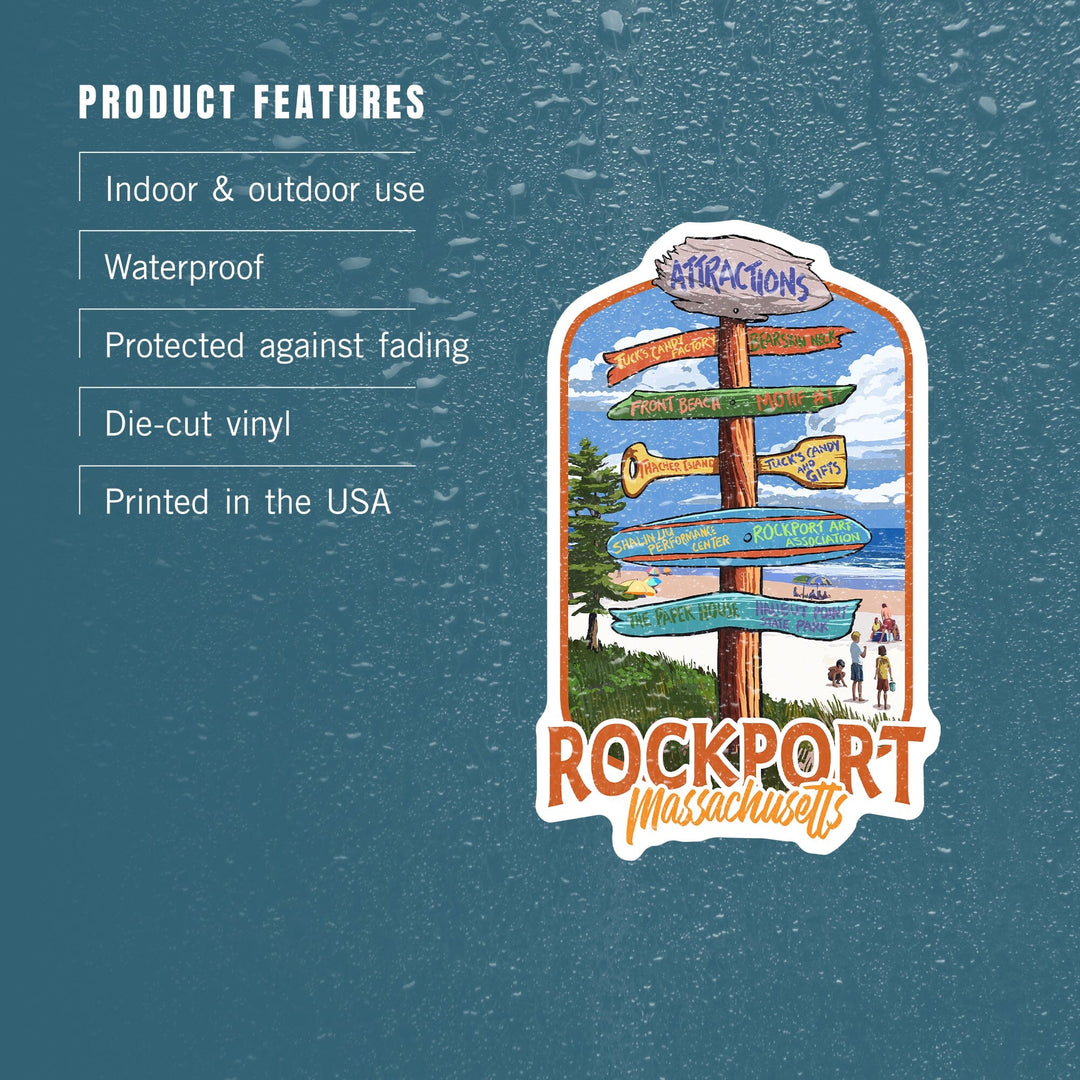 Rockport, Massachusetts, Sign Destinations, Contour, Lantern Press Artwork, Vinyl Sticker Sticker Lantern Press 