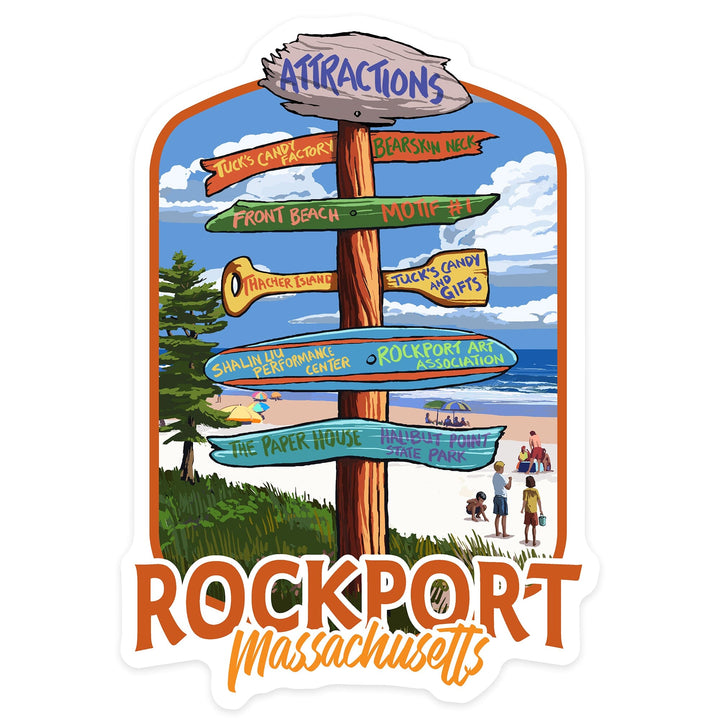 Rockport, Massachusetts, Sign Destinations, Contour, Lantern Press Artwork, Vinyl Sticker Sticker Lantern Press 