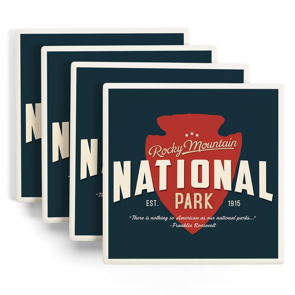 Rocky Mountain National Park, America's National Park, Distressed Typography, Navy Press, Coasters Coasters Lantern Press 
