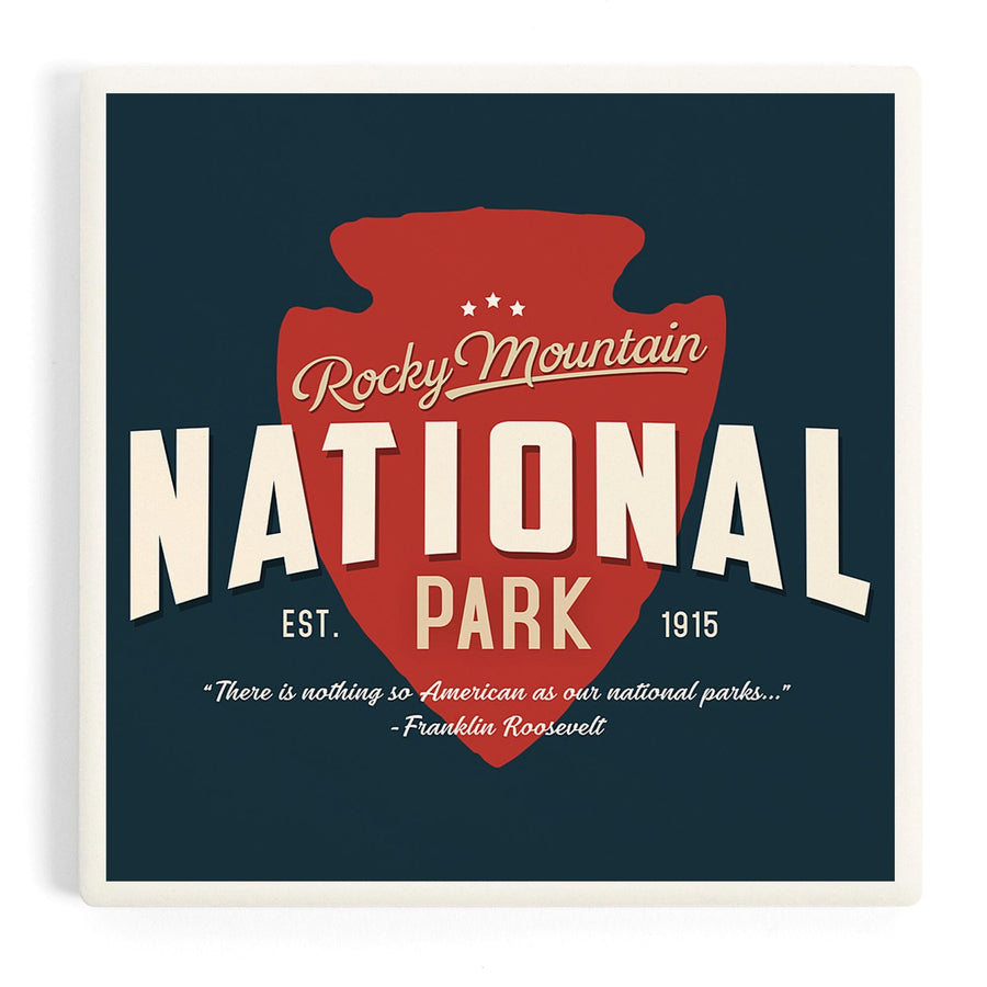 Rocky Mountain National Park, America's National Park, Distressed Typography, Navy Press, Coasters Coasters Lantern Press 