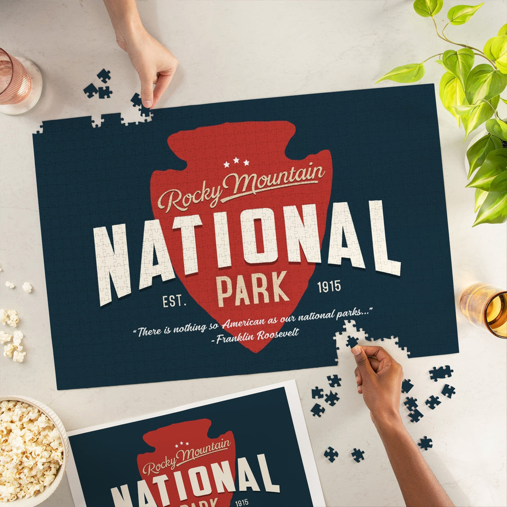 Rocky Mountain National Park, America's National Park, Distressed Typography, Navy Press, Jigsaw Puzzle Puzzle Lantern Press 