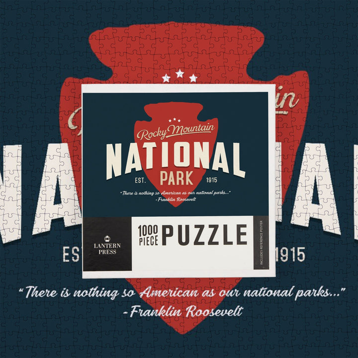 Rocky Mountain National Park, America's National Park, Distressed Typography, Navy Press, Jigsaw Puzzle Puzzle Lantern Press 
