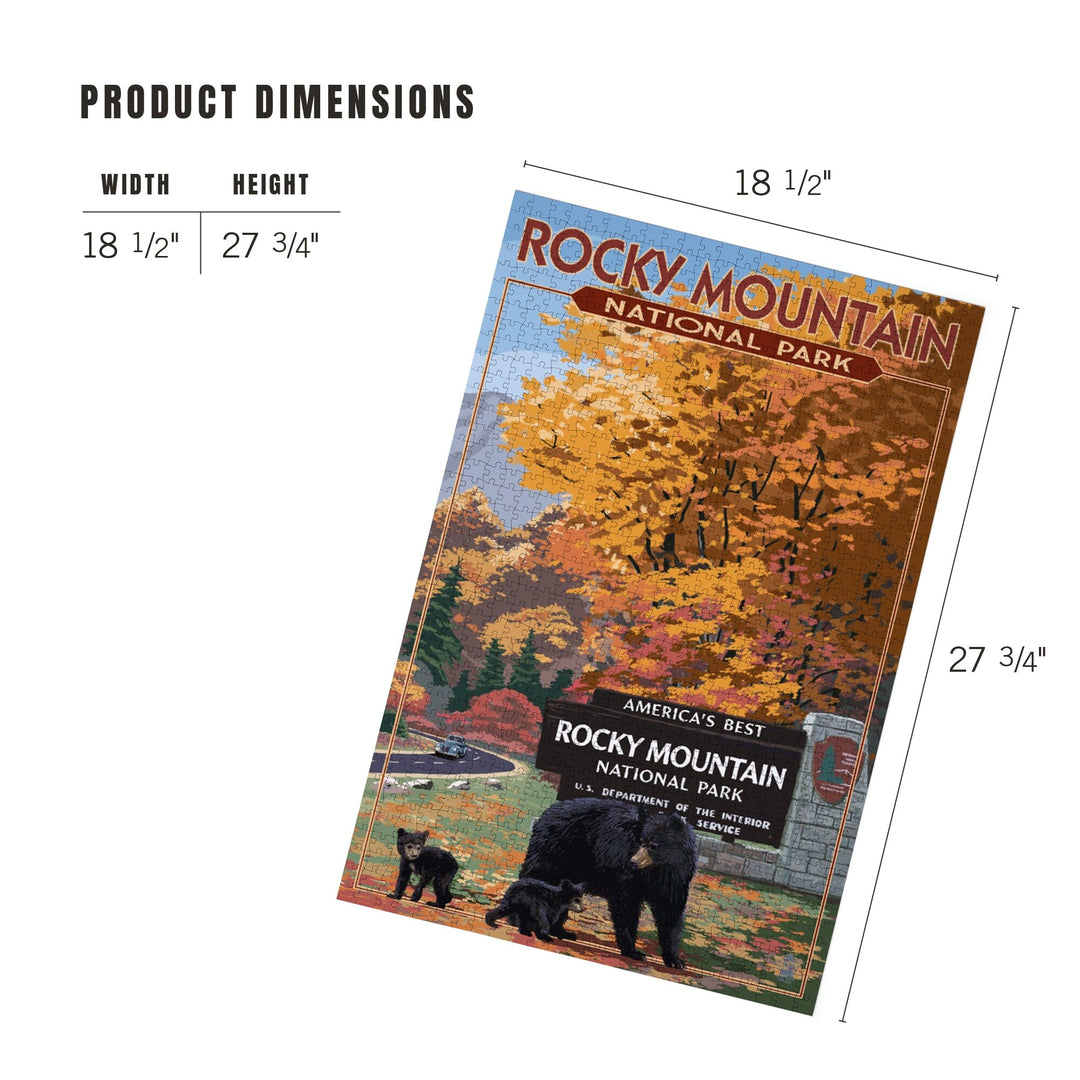 Rocky Mountain National Park, Black Bear and Cubs at Entrance, Jigsaw Puzzle Puzzle Lantern Press 