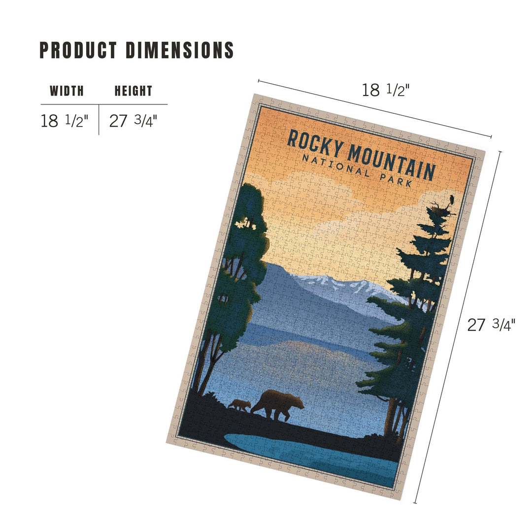 Rocky Mountain National Park, Black Bear and Lake, Lithograph, Jigsaw Puzzle Puzzle Lantern Press 