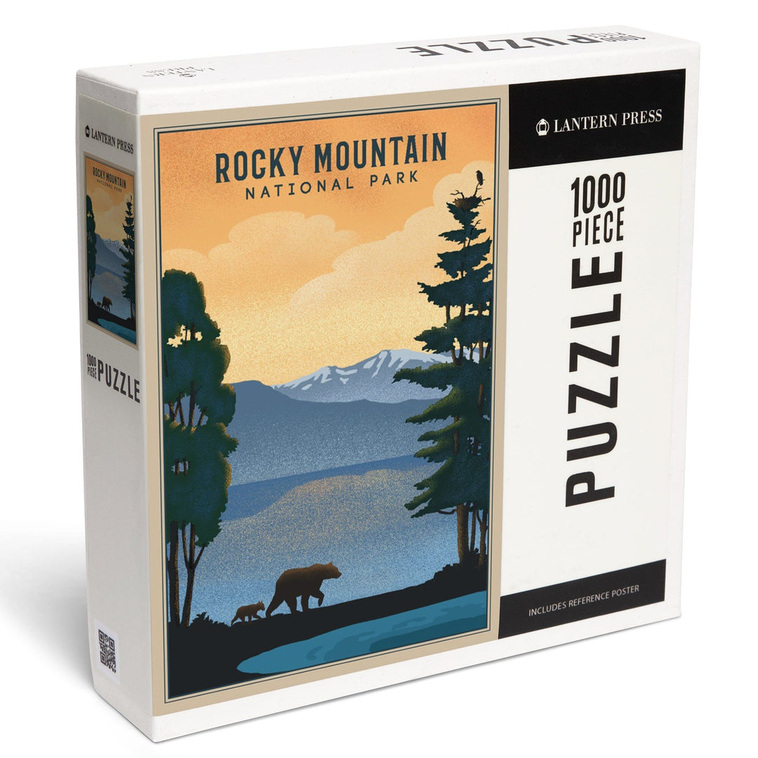 Rocky Mountain National Park, Black Bear and Lake, Lithograph, Jigsaw Puzzle Puzzle Lantern Press 