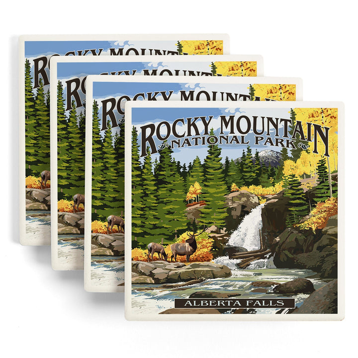 Rocky Mountain National Park, Colorado, Alberta Falls, Coasters Coasters Lantern Press 