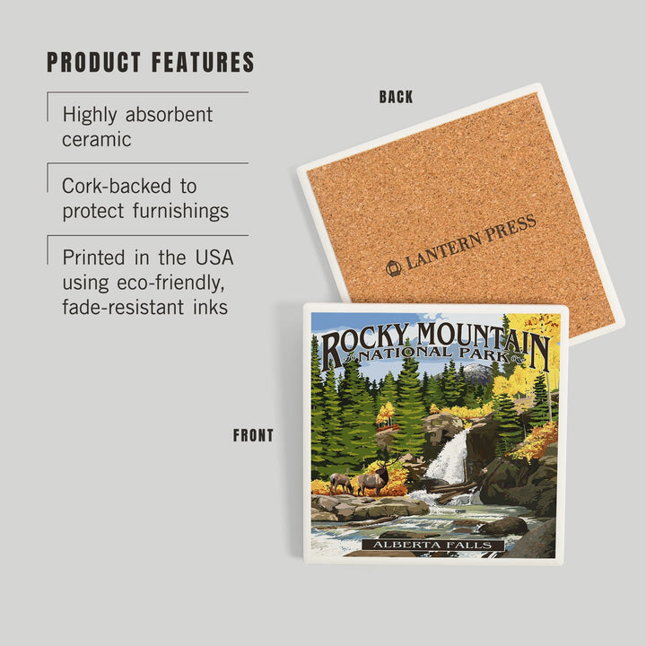 Rocky Mountain National Park, Colorado, Alberta Falls, Coasters Coasters Lantern Press 