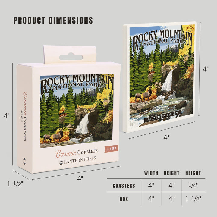 Rocky Mountain National Park, Colorado, Alberta Falls, Coasters Coasters Lantern Press 