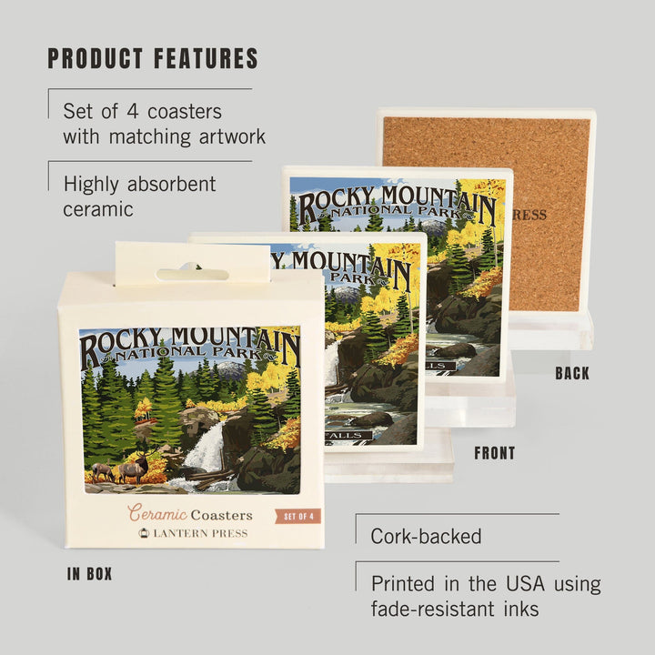 Rocky Mountain National Park, Colorado, Alberta Falls, Coasters Coasters Lantern Press 