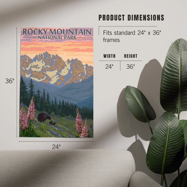 Rocky Mountain National Park, Colorado, Bear and Cubs with Flowers, Art & Giclee Prints Art Lantern Press 