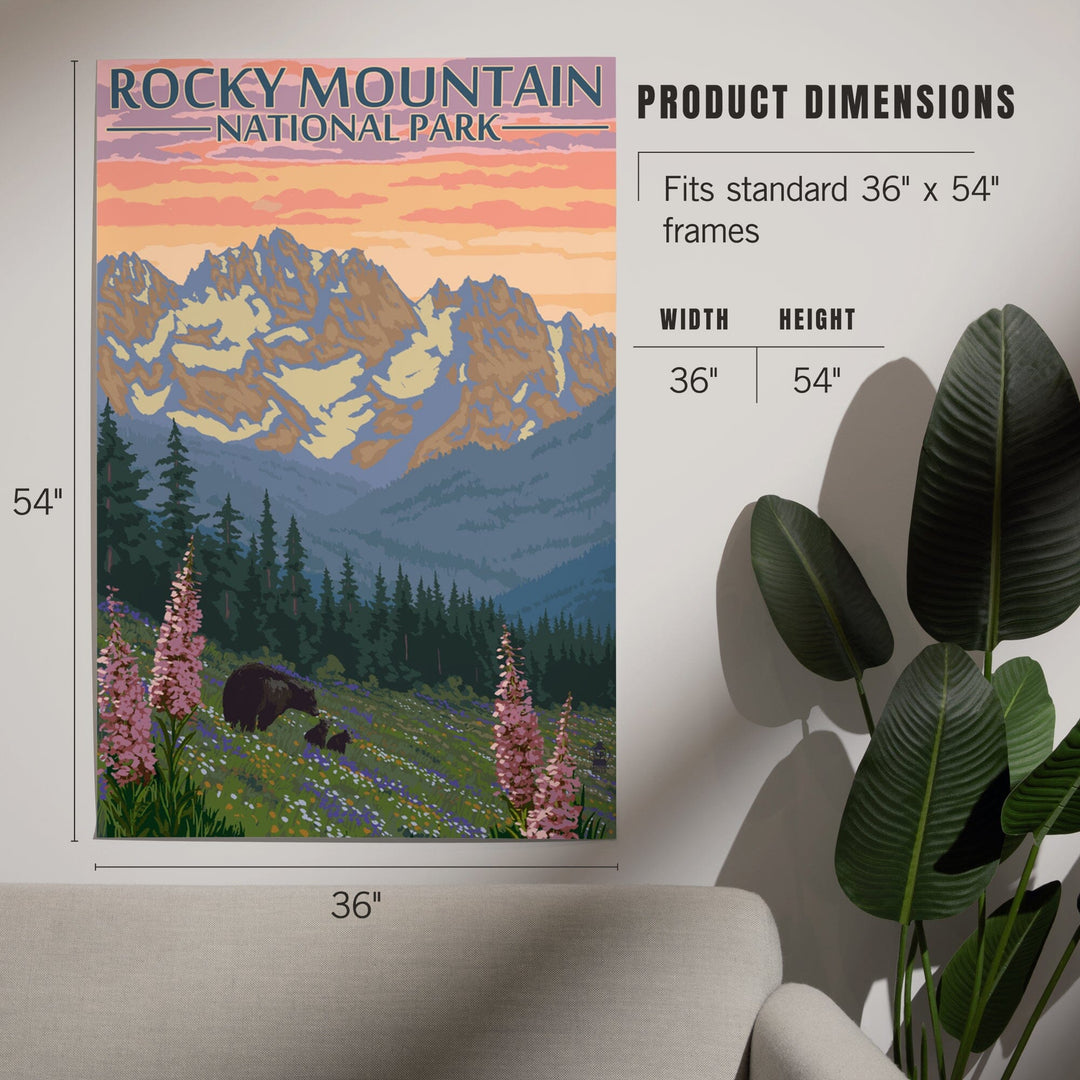 Rocky Mountain National Park, Colorado, Bear and Cubs with Flowers, Art & Giclee Prints Art Lantern Press 