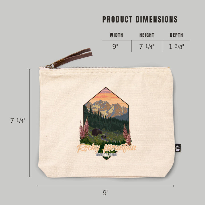 Rocky Mountain National Park, Colorado, Bear and Spring Flowers,, Organic Cotton Zipper Pouch, Go Bag Go Bag Lantern Press 