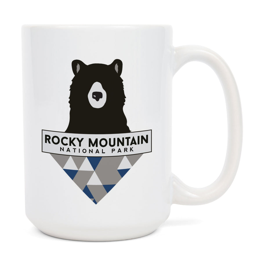 Rocky Mountain National Park, Colorado, Bear & Triangles, Blue, Contour, Lantern Press Artwork, Ceramic Mug Mugs Lantern Press 